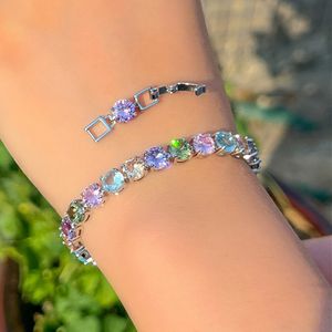 Romantico arcobaleno diamante braccialetto tennis designer per donna festa colorato AAA zirconi rame amore argento braccialetti da donna gioielli di lusso regalo amico