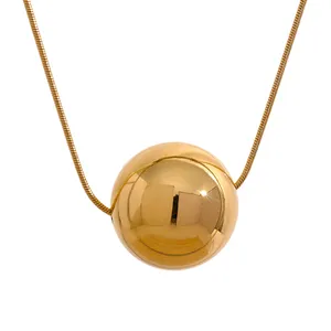 Jinyou 2502 minimalista 20mm aço inoxidável bola redonda pingente colar elegante 18k ouro à prova de ferrugem clavícula charme jóias