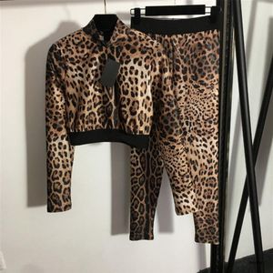 Cheetah Women's Two Piece Pants Tracksuits Yoga Suits Leopard Print Long Hleeves Short Jacket midja Slim Legings Sport Suit340k