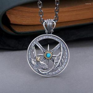 Pendant Necklaces SR Sailing Six Star Eagle Feather Disk Hollow Out For Men And Women