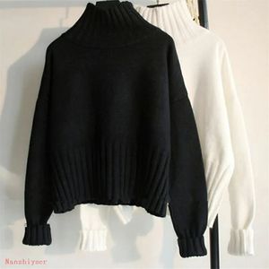 Suéteres femininos outono inverno malha preto branco suéter mulheres coreano quente gola alta manga comprida jumper pulôver feminino malhas soltas casuais 231011