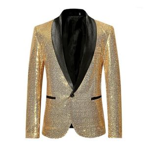 Men's Suits & Blazers Shiny Gold Sequin Bling Glitter Blazer Men 2021 Shawl Collar Club DJ Mens Jacket Stage Clothers For Sin186R