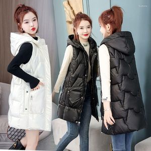 Women's Vests Autumn Women Solid Color Loose Vest Female Long Coat Cotton Padded Windproof Warm Jacket Waistcoat G826