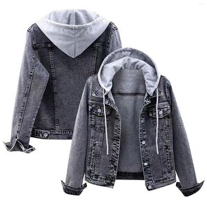 Giacche da donna Giacca di jeans in denim Moda donna Velluto a maniche lunghe Camicetta con cappuccio slim fit Cappotto grigio