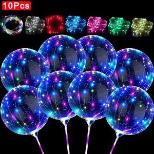 Other Event Party Supplies 10Pcs Colorful Balloons LED Bobo Balloon Clear Bubble Globle Glowing String Light with Sticks Halloween Chrismas 231011