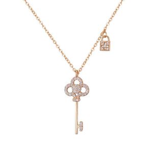 Sparkling diamond zircon fashion designer lovely lock key pendant necklace for women girls rose gold silver317B