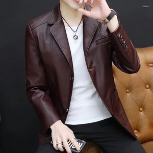 Men's Suits 2023 Autumn Double Buckle Casual PU Leather Suit Youth Handsome Fashion Solid Color Blazer