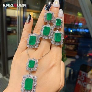 Wedding Jewelry Sets Emerald Gemstone Necklace Pendant Ring Drop Earrings Women's Luxury Wedding Party Fine Jewelry Set Vintage Female Gift 231012