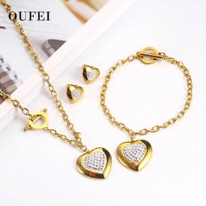 Wedding Jewelry Sets OUFEI Stainless Steel Heart Necklace Earrings For Women Jewellery Gifts Fashion wholesale 231012