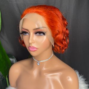 100% surowe remy Virgin Human Hair Orange Pixie Curly Cut Krótka peruga peruwiańska indyjska malezyjska peruka