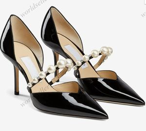 Romantik Zarif Kadın Pompalar Sandalet Kıdemli Aurelie 85 mm Modeli Ayakta Ayak Parçaları İnci Ayakkabı Kayışı Tasarımcı Paris Bayanlar Düğün Partisi Sandal Yüksek Topuklu Ayaklar Eu 35-42