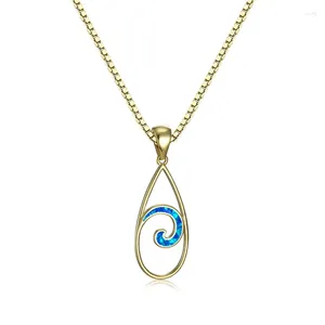 Anhänger Halsketten Weiß Blau Opal Stein Halskette Vintage Hohl Wasser Tropfen Welle Charme Gold Silber Farbe Kette Für Frauen