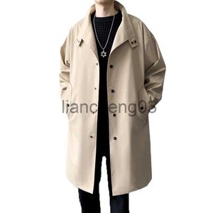 Men's Trench Coats Long Trench Coat Men Classic British Windbreaker Autumn Casual Stand Long Trench Coat Men Gray Beige Black Long Coat Men J231012