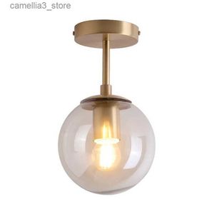 Ceiling Lights IWHD Nordic Glass Ball LED Ceiling Lights Balcony Porch Aisle Bedroom Copper Retro Vintage Ceiling Lamps Plafonnier Lighting Q231012