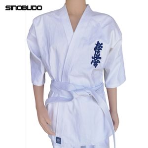 Sprzęt ochronny wysokiej jakości kyokushinkai dobok 12 uncji 100% bawełniany dogi płócien Karate mundur kimono gi tkanina darmowy biały pasek dla dzieci dorosły 231011