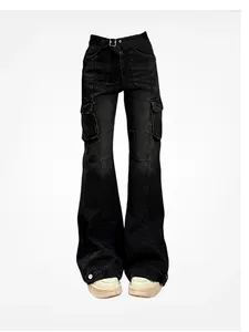 Damskie dżinsy High Street Office Lady Black Flare Slim Bell Bottoms Gyaru Fashion Denim Spodni