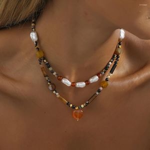Hänge halsband färgade oregelbundna imitation pärla natursten kärlek halsband grossist för kvinnors fashionabla festgåvor