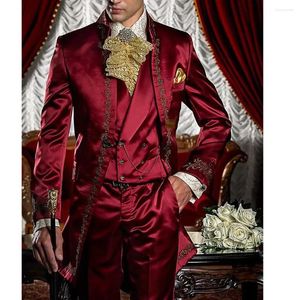 Men's Suits Men White Red Tuxedo Wedding Jacket Pants Vest Three Piece Elegant Formal Party Blazer Hombre Trajes De Costume