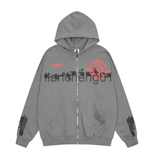 Herrtröjor tröjor y2k blixtlås hoodie pistol grafisk tryckt brev super dalian hatt tröja mäns nya harajuku hiphop jacka kappa street kläder x1012