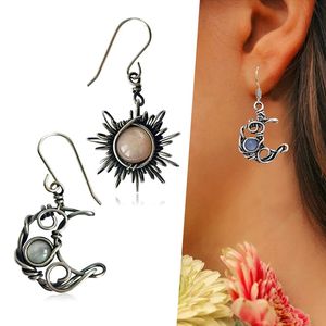 Charm Fashion Bohemia Sun and Moon Earrings Silver Color Round Crystal Drop Women Women Boho Jewelry Gift till sin 231012