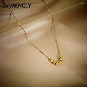 Pendant Necklaces LAMENGLY 316L Stainless Steel Gold Color Ball Beads Necklace For Women Simple Girls Clavicle Chain Jewelry Gifts