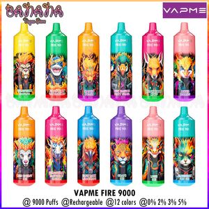 Authentic VAPME Fire 9000 Disposable E-Cigarettes 0% 2% 3% 5% Rechargeable 9K Puffs Mesh Coil Vapes Pen Device 18ml 600mAh Battery 12 Colors