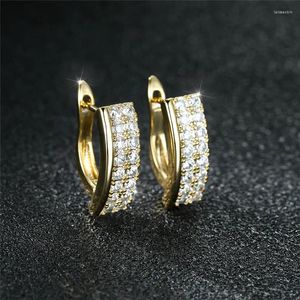 Hoop Earrings Double Row Zircon Geometric For Women Silver Gold Color Female Small Ear Buckle Wedding Birthday Party Jewelry CZ