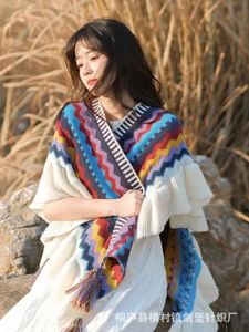 Sjalar kvinnor Autumn Winter Bohemian faux kashmir Etnisk stil lång tjock poncho sjal kvinnlig stor pendel lös kappa rock 231012