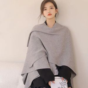 Xales Mulheres Outono Suéteres Poncho Tricô Capes Manto Camisola VNeck Irregular Único Botão Casaco De Malha T279 231012