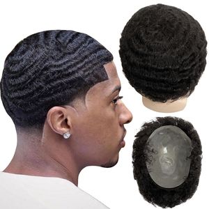 New 12mm Wave #1b Natural Black Malaysian Virgin Human Hair Hairpiece 8x10 Toupee Full PU Unit for Black Men