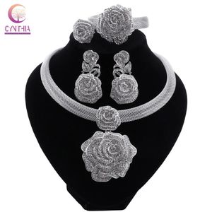 Wedding Jewelry Sets CYNTHIA Dubai Women Silver Plated African Bridal Ornament Gifts For Saudi Arab Necklace Bracelet Earrings 231012