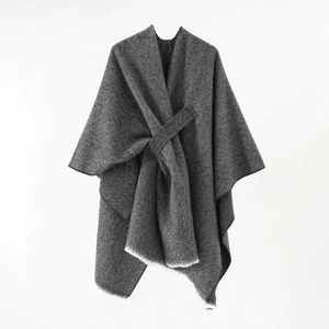 Shawls Stylish Solid Color Faux Cashmere Split Cloak Poncho European and American Fashionable Warm Single Cape Shawl 231012
