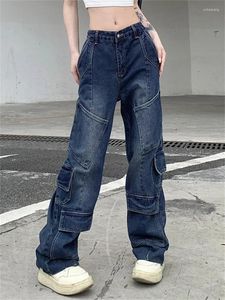 Женские джинсы 2023, повседневные брюки-карго в уличном стиле с несколькими карманами, женские корейские модные прямые джинсовые брюки Y2K, ретро-капри, шикарные