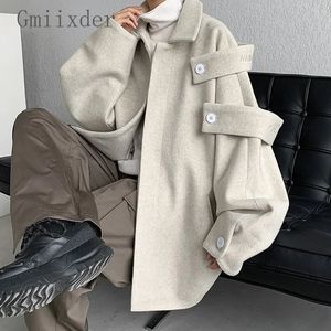 Men's Wool Blends Gmiixder Streetwear Woolen Coat 2023 Autumn Winter Minority Lapel Jacket American Retro Loose Casual Asymmetrical 231011