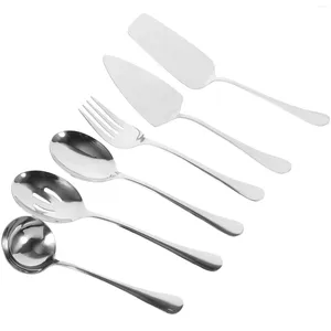 Besteck-Sets, 6-teilig, großer Servierlöffel, Kuchenheber, Buffet-Utensilien, Suppenlöffel, Schöpfkellen, Party-Geschirrspüler, Edelstahl-Geschirr, Gabel