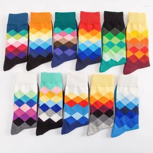Kvinnors strumpor mäns mid-calf längd sock 11 par färgglada rhombus mönster bomull lång grossist