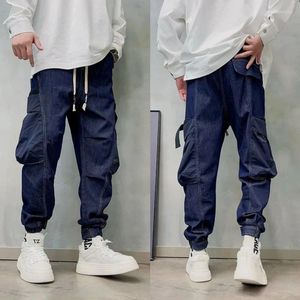 Erkekler kot moda trend sokak kıyafeti büllü düz kargo pantolon Kore büyük cep büyük boy kot pantolonlar erkek giyim joggers