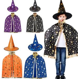 Bambini Bambini Cappelli da strega di Halloween + Mantello Masquerade Cappello da mago Costume cosplay Halloween Party Fancy Dress Decor