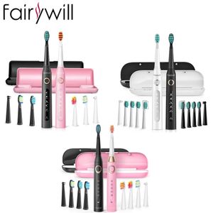 Tandborste Fairywill Electric Tooth Brush Timer IPX7 Vattentät 4-timmars snabba laddare Borsthuvuden Ersättande kraftfull Sonic Toothbrush Gift 231012