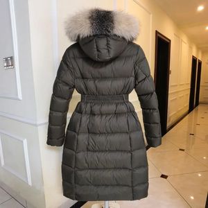 Women's Fur Faux Winter Down Jacket Goose Midlength Thickened Waist Closed Collar Hooded Coat 231012