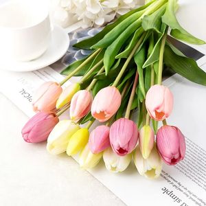 Christmas Decorations 5pcsBouquet Silicone Tulip Artificial Flower Real Touch Fake Flower Bouquet for Wedding Decoration Flowers Home Garen Decor 231012