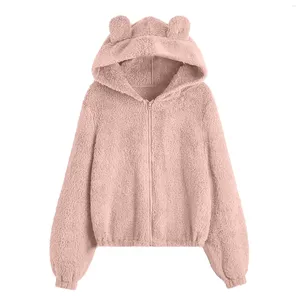 Kvinnors huvtröjor fluffiga plysch kvinnor kawaii tröja söt björn öronkapp höst vinter varm pullover långärmad outwear fleece coat moletom