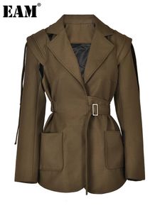 Ternos femininos blazers eam marrom bolso com cinto blazer feminino tamanho grande lapela manga longa solto ajuste jaqueta moda primavera outono 1df336616 231011