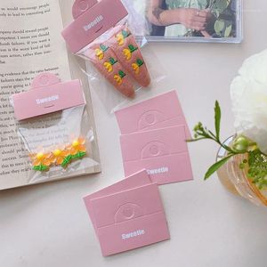 Jewelry Pouches 100pcs Cute Pink Paper Label Tag Cards Foldable Hole Handmade Hiar Clip Stud Earring Packaging Display Bags Supplier
