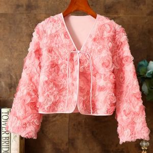 Women's Jackets Spring and Autumn Versatile Thin Pink Short Coat Rose Small Shawl Plate Button Creative Flower Cardigan Top 231011