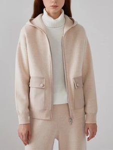 Kvinnors jackor 2 färg 100 kashmir zipper hoodie jacka mode allmatch 2023 höst vinter damer långärmad kappa med fickor 231011