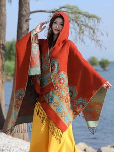 الأوشحة أزياء الشتاء بوهو وشاح للسيدات طبقات المعطفات الحار أنثى سميكة الكابا كابا الفقرة Mujer Pashmina Cloak Wrap شال