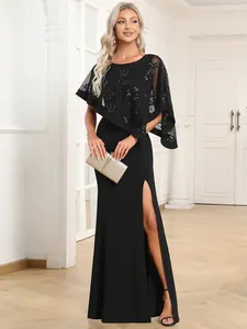 Party Dresses Elegant Women's Long O-Neck Half Sleeves Straight Floor-Length Gown 2023 BAZIIINGAAA Of Black Prom Women Dress