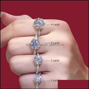 Solitaire Rings Jewelry925 Sterling Sier Moissanite Classic Style Round Cut Single Row Diamond Engagement Anniversary Ring 1CT 2CT281V