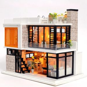 Casa de boneca acessórios móveis de madeira diy caixa em miniatura quebra-cabeça montar 3d miniaturas kits de casa de bonecas brinquedos para crianças presente de aniversário 231012